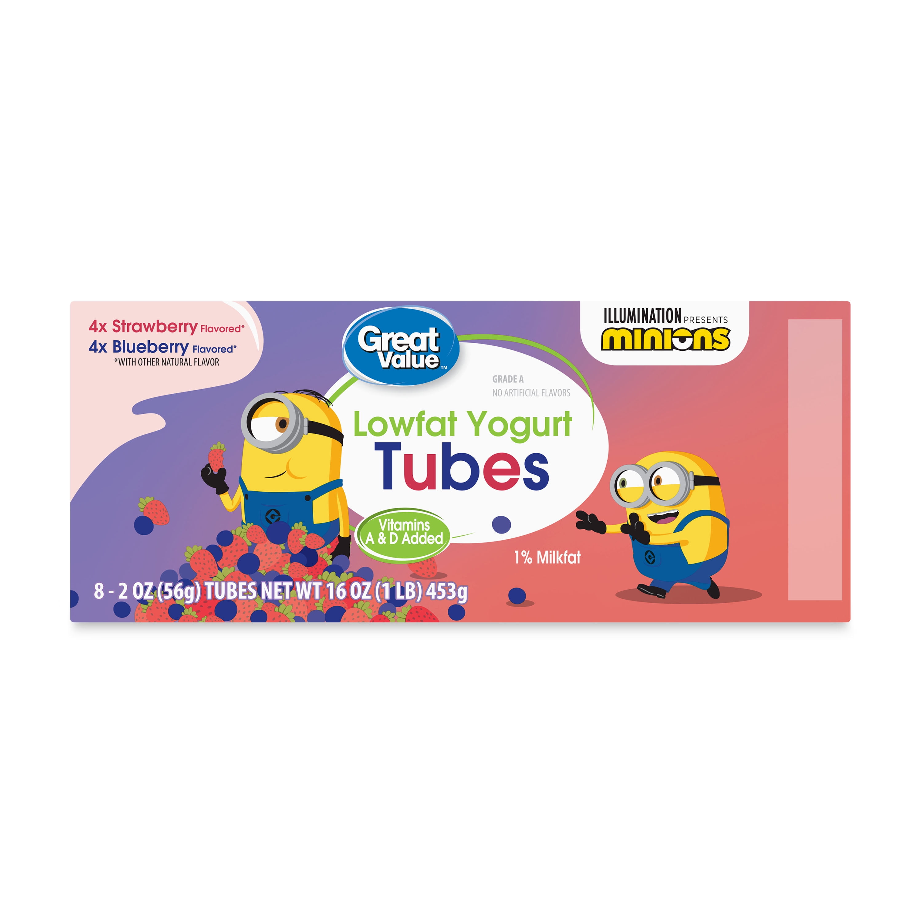 Great Value Lowfat Yogurt Tubes. Blueberry & Strawberry, 2 oz, 8 Count