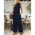thumbnail image 5 of SWSMCLT Women's Billowy Matching Set Bow Casual Breathable Chic Crew Neck Pantsuit Business Casual Matching Outfit Blue 14-16, 5 of 5