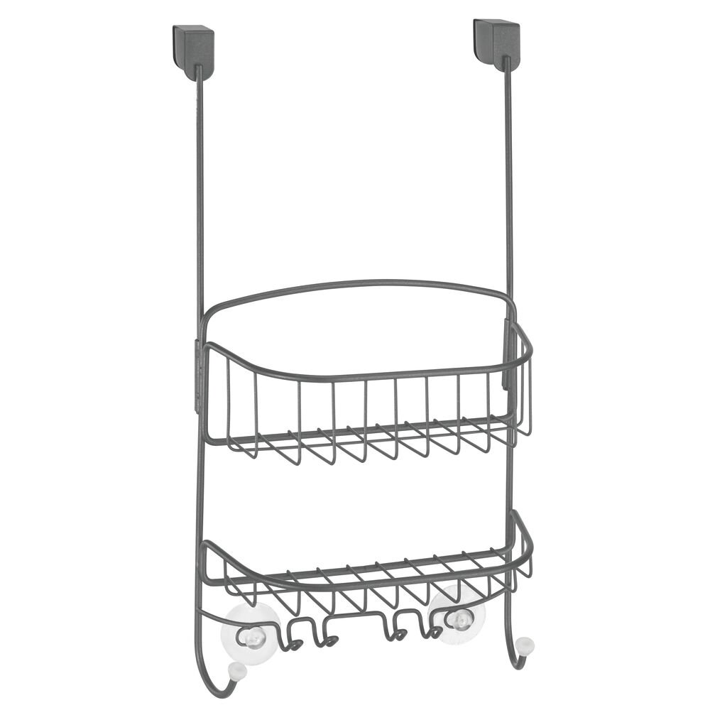 mDesign Metal Hanging Over Door Shower Caddy Organizer Graphite Gray/White