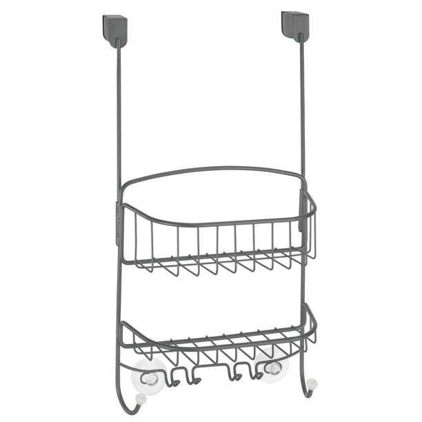 mDesign Metal Hanging Over Door Shower Caddy Organizer Graphite Gray