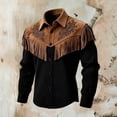 thumbnail image 4 of Zysthvn Fringe Shirts for Men Tall and Big Western Cowboy Fall Casual Long Sleeve Mens T Shirts Solid Tassel Vintage Button Lapel Tops, 4 of 8