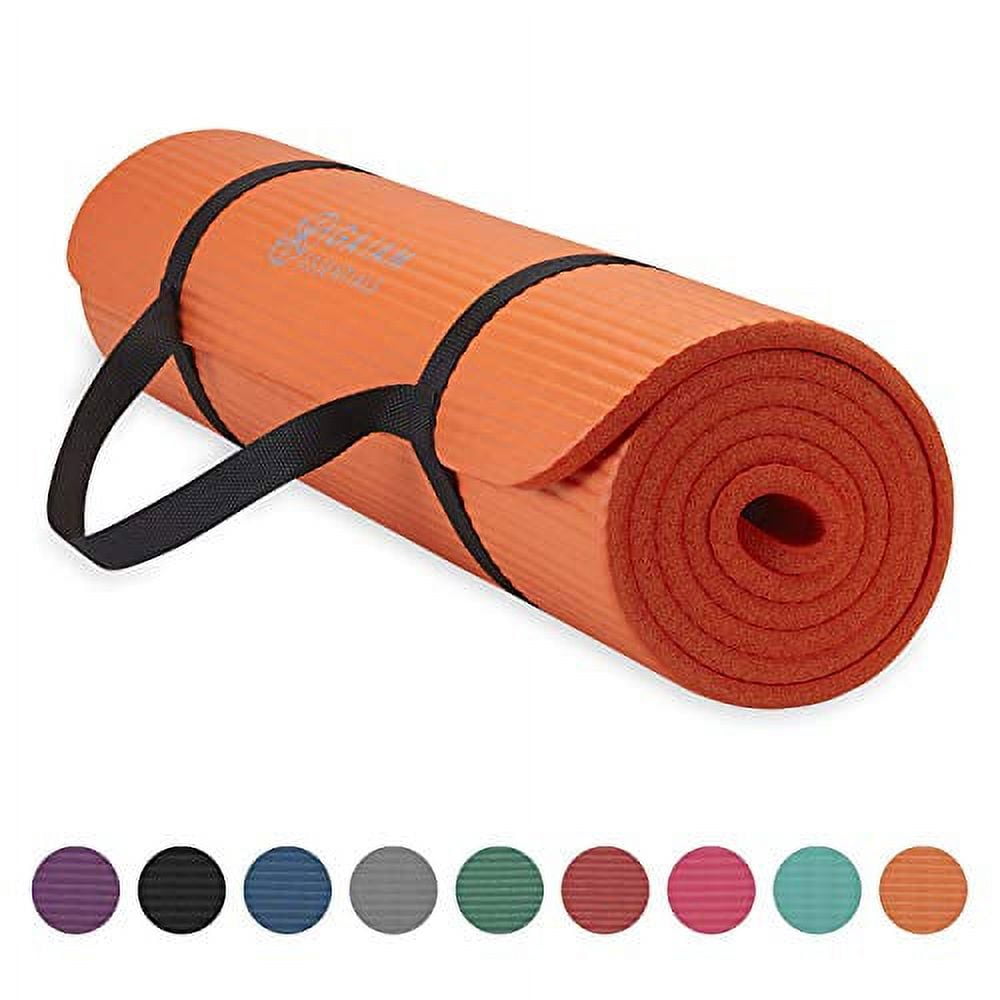 Gaiam Essentials Thick Yoga Mat Fitness & Exercise Mat with Easy-Cinch  Carrier Strap, Navy, 72L X 24W X 2/5 Inch Thick 