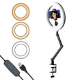 thumbnail image 1 of APEXEL Desktop 10 Inch LED Ring Light USB Video Light Photography Fill Light 2700K-5500K 10-Level Brightness with Foldable Clip-on Light Stand Phone Holder Ballhead for Live Streaming Makeup, 1 of 7