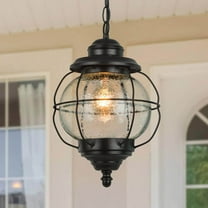 LNC 1-Light Black Globe Outdoor Pendant Light with Seeded Glass, Modern Farmhouse Style