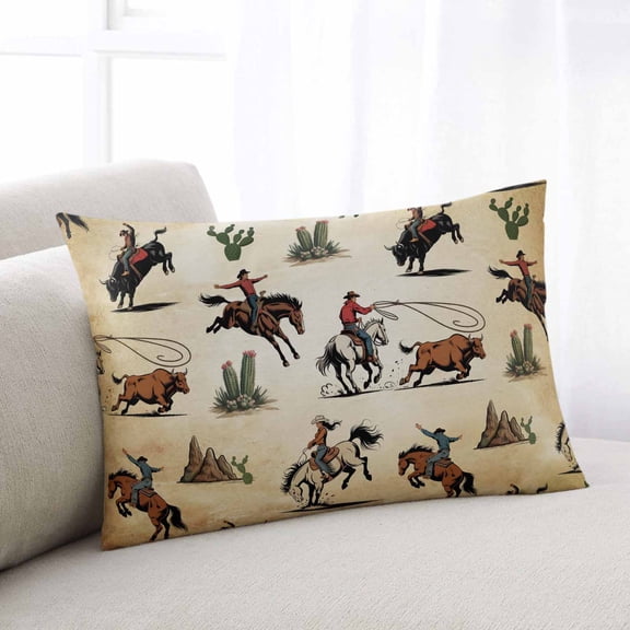 Western Cowboys Throw Pillow Covers, Brown Vintage Country Cactus Soft Breathable Pillow Cases with Invisible Zipper for Sleeping, Standard Pillowcases for Couch Bed Sofa Chair 20x26 Inches