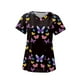 thumbnail image 1 of Top exfoliante con cuello en V para mujer, Uniforme de Trabajo de enfermera con bolsillos laterales, camiseta cómoda y duradera para tienda de Mariposa negra, 1 of 8