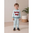 thumbnail image 4 of BemeyourBBs Toddler Baby Boy Valentines Day Outfits Letter Embroidery Long Sleeve Striped Sweatshirt and Joggers Pants Set Spring Clothes, 4 of 9