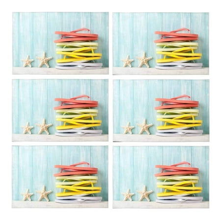 Mkhert Flip Flop And Starfish On Wooden Background Placemats Table
