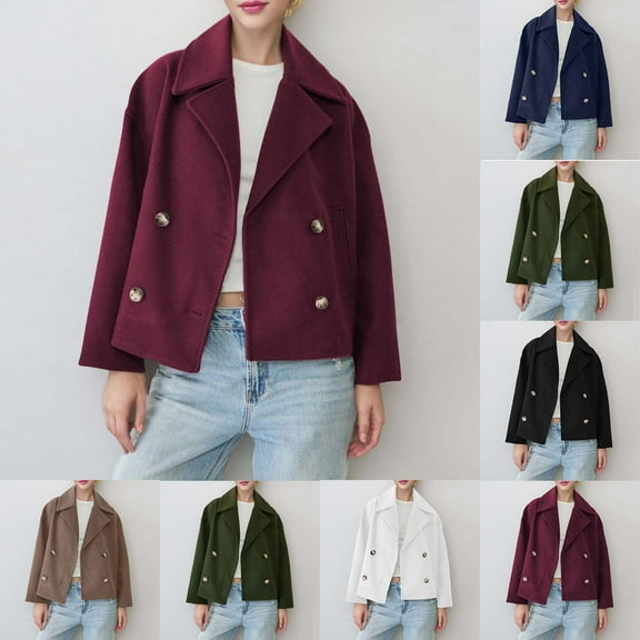 FRSASU Women's Long Sleeve Button Lapel Warm Jacket Winter Solid Color Versatile Woolen Coat with Pockets White