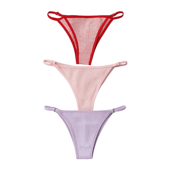 Women's 3-Pack Low-Waist Textured Bikini Underwear - Pink, Red, and Purple - Large