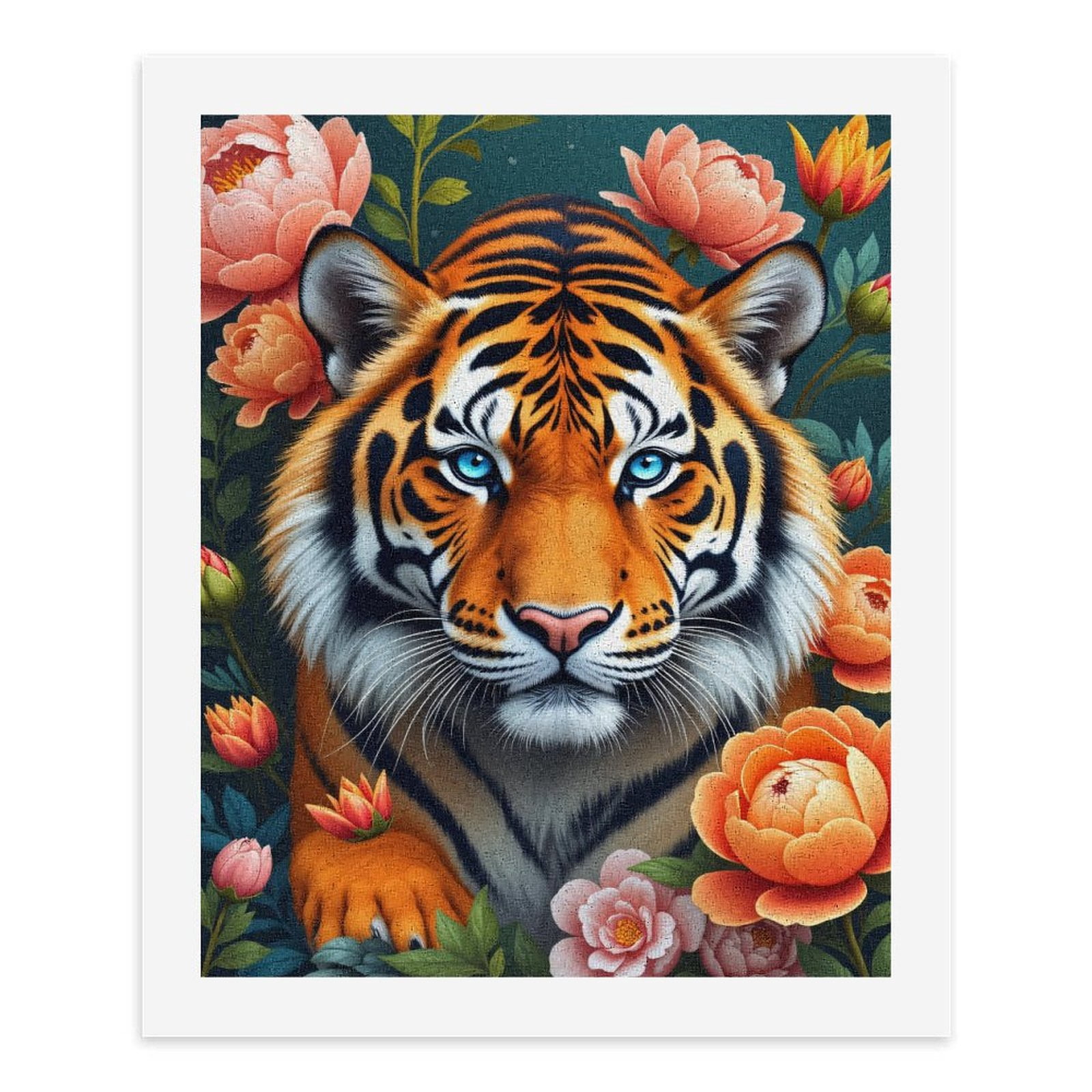 Paint By Numbers Kit for Adults Beginner - DIY Tiger Floral Art Blue Eyes Canvas Painting Kits for Adults, Frameless Paint By Number for Adults for Home Wall Decor 16x20 Inch