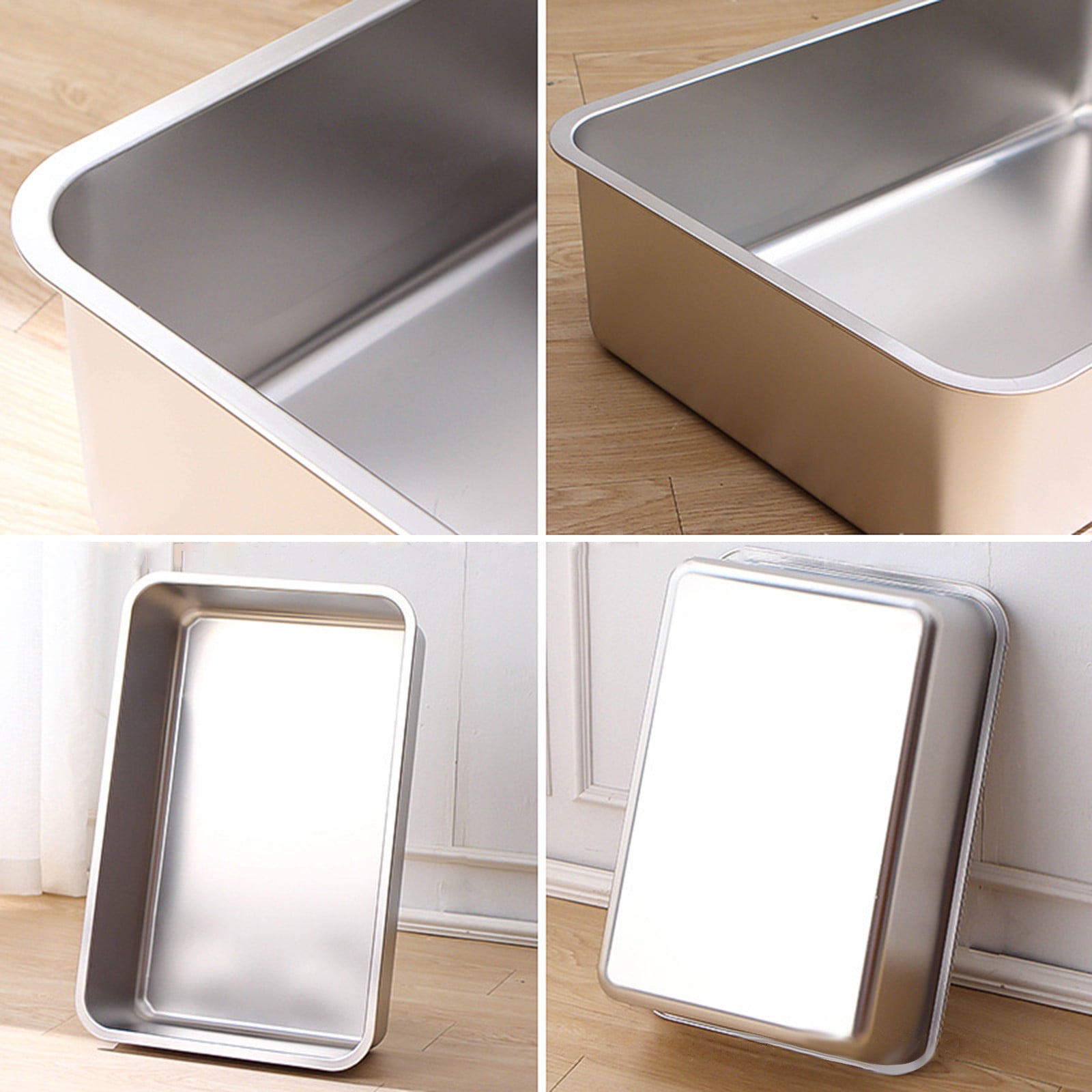 Stainless Steel Cat Litter Box, 17.7 X 13.8 X 3.9 inch Extra Thick Flat Bottom, Open top design with Low Entry, Ideal As A Kitty Litter Box and Small Cat Litter Box for