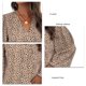 thumbnail image 5 of Mujeres blusa V Masajeadores de cuello linterna manga larga suelta dobladillo estampado leopardo elástico cuff túnica camisa caqui M, 5 of 6