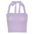 thumbnail image 1 of SUNSIOM Women Summer Crop Tops Solid Color Ribbed Knit Halter Off Shoulder Vest, 1 of 9