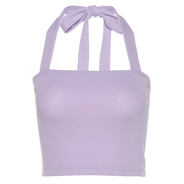 SUNSIOM Women Summer Crop Tops Solid Color Ribbed Knit Halter Off Shoulder Vest