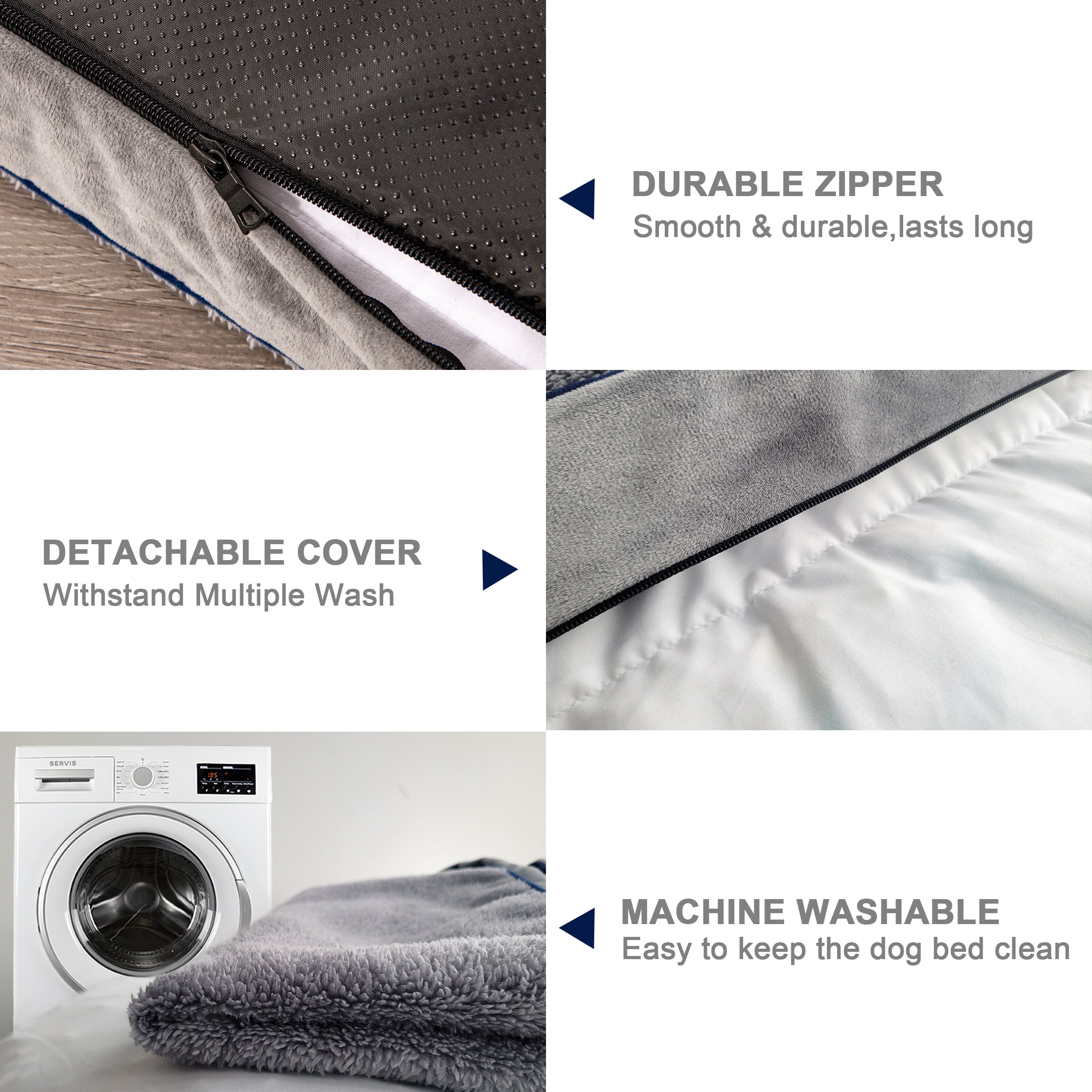 Subrtex Shredded Foam Soft Dog Bed, with Removable Washable Cover Anti-Slip Bottom, 36 x 27 x 4 inch