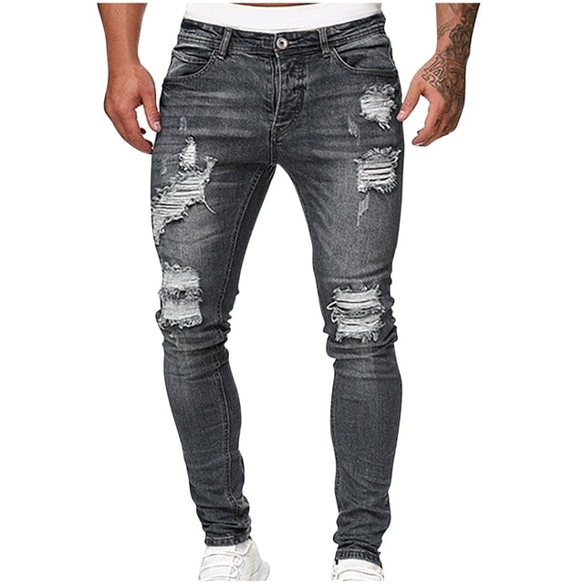 Pantalones vaqueros rectos y rotos para hombre, informales, largos, largos, para hombre