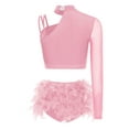 thumbnail image 4 of Xnihocha Women Crop Top with Feather Briefs 2 Piece Jazz Latin Lyrical Dance Outfit Sparkly Rave Pink XXL, 4 of 5