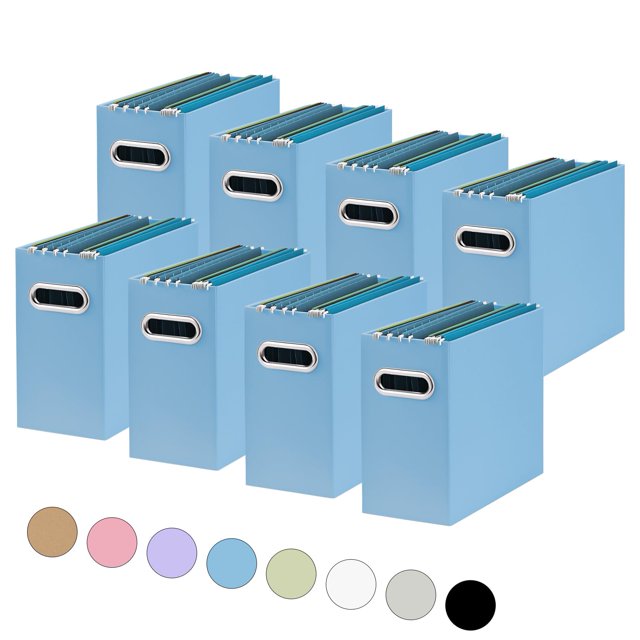 Organizador de archivos Oterri, caja de cartón plegable, 31 x 13 x 25 cm, azul, 8 unidades