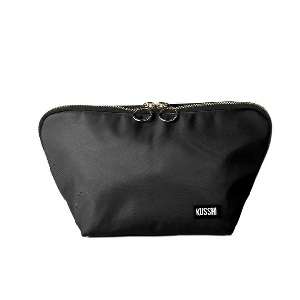 Bolsa de maquillaje KUSSHI lavable de viaje con organizador de brochas negra
