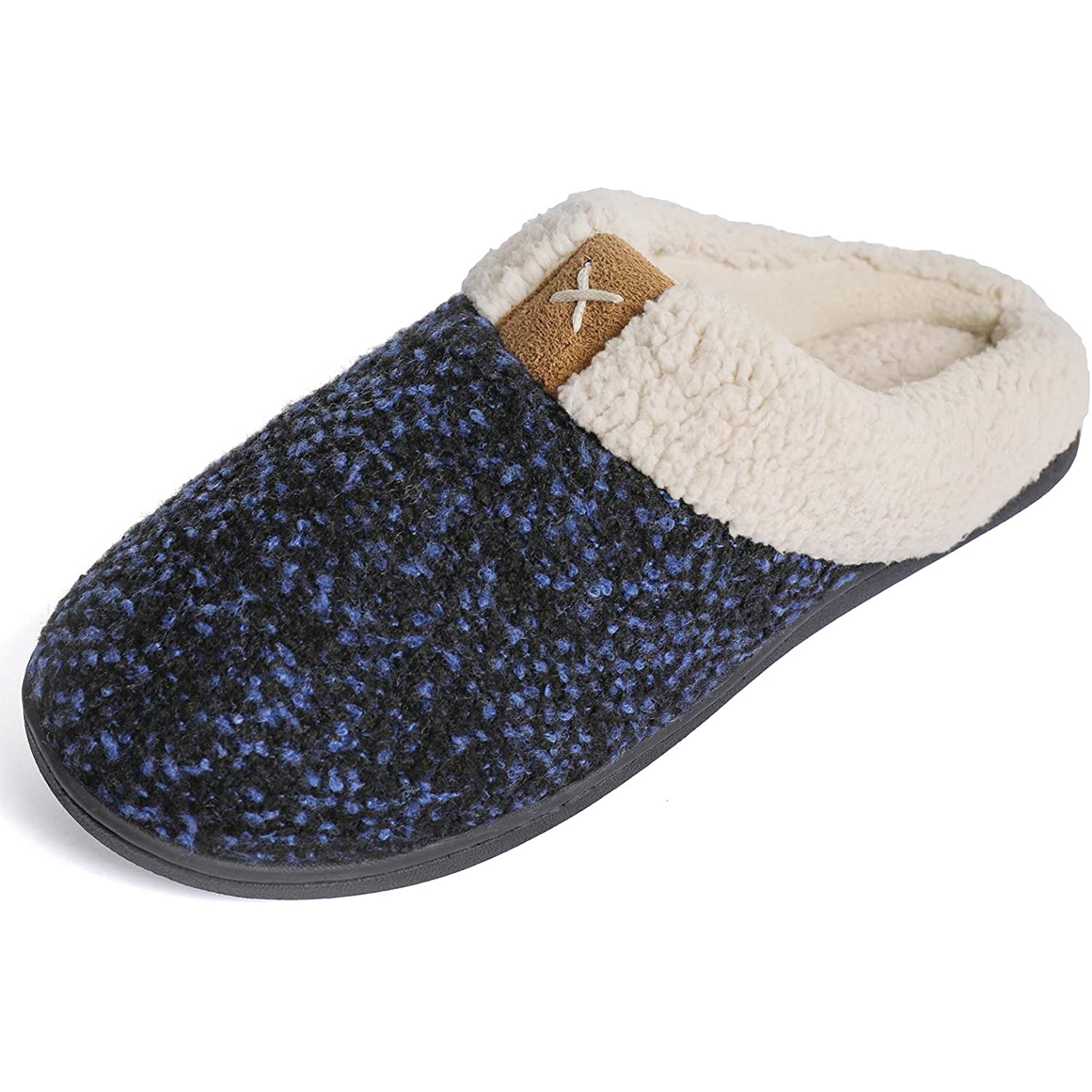 Knit Slippers for Men with Plush Lining,Anti-Skid Sole Slip On House Shoes,Memory Foam Bedroom Slippers