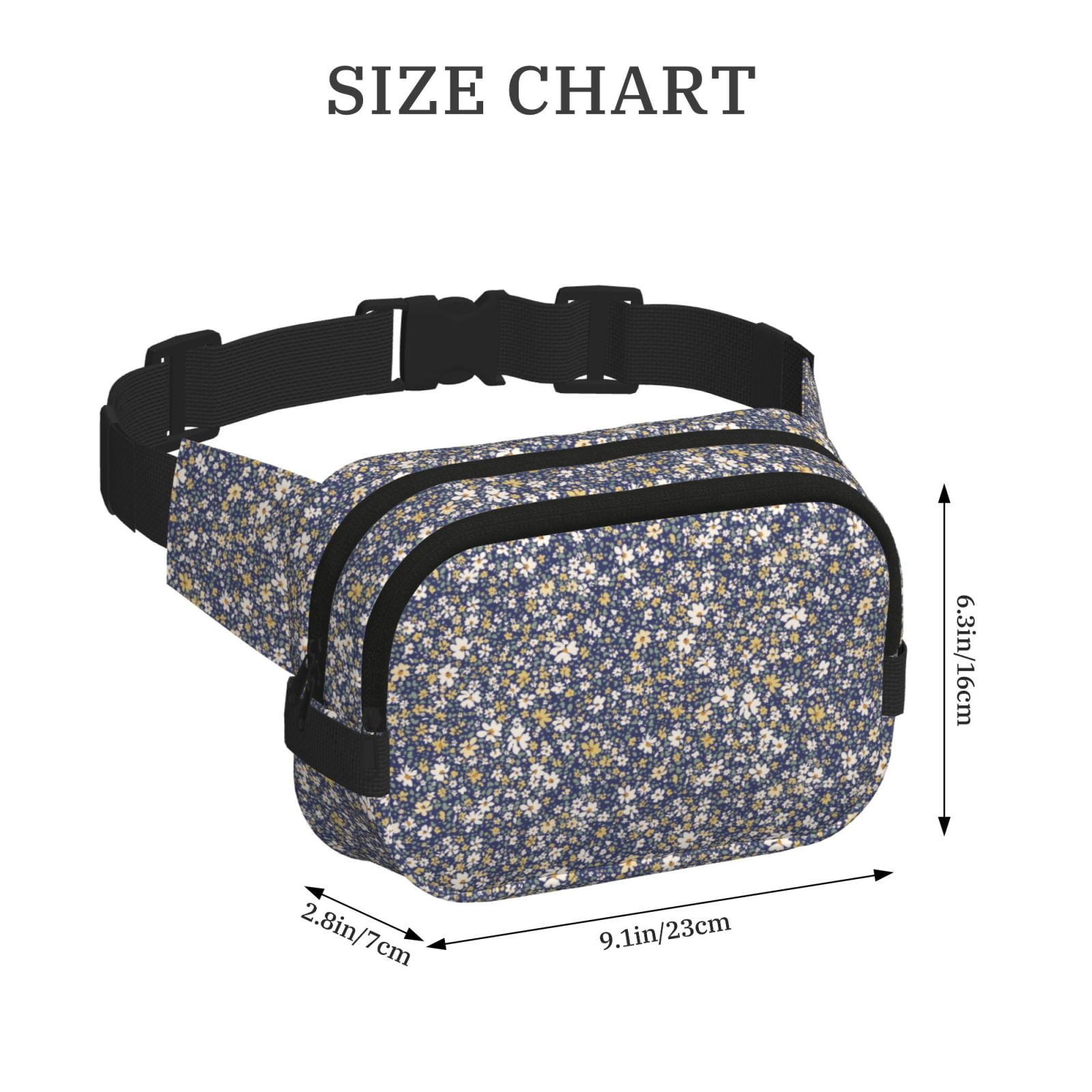 Picia Daisies Flowers Print Square Double-Layer Waist Bag Mini Adjustable Waist Belt Bag Exercise Running Travel Hiking
