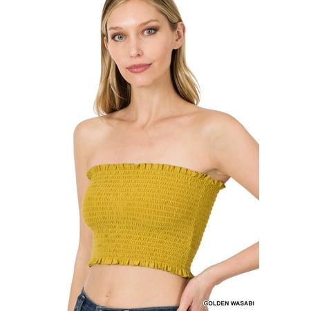 Zenana Women & Plus Strapless Ruched Smocked Tube Bandeau Bra Top