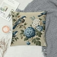 thumbnail image 2 of COMIO  Floral Pillow Cover Spring Plant Flowers Hydrangea Hibiscus Iris Bird Leaf Throw Pillow Case Square Cushion Decorative Cover for Sofa Bed Blue Green, 2 of 5