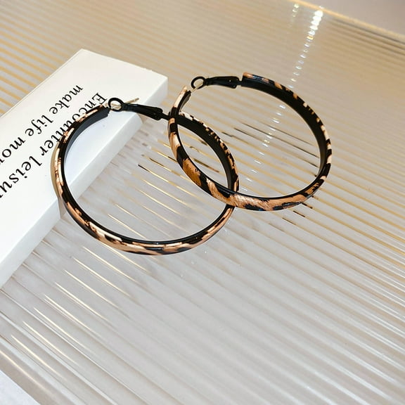 LunaGlo Exaggerated Leopard Print Leather Hoop Earrings Personality Earrings Niche Fashion Atmospheric Earrings