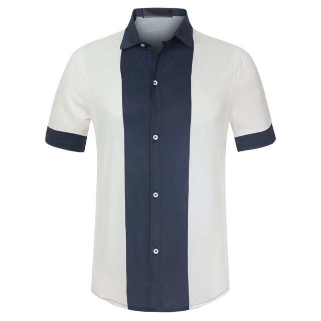 Lars Amadeus Camisa de manga corta con botones y estampado de bloques de colores irregulares para azul L