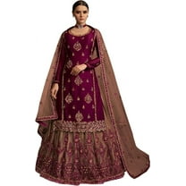 Indian Bridal Wear Designer Stitched Lengha Suits Pakistani Salwar Kameez Outfits ( Purple, M - 40 )