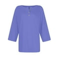 thumbnail image 5 of DENGDENG Women Tops 3/4 Sleevecasual Summer T Shirts Elbow Crew Neck Button Down Tunics Plus Size Three Quarter Length Blouses Petite Loose Pullover Purple XL, 5 of 5