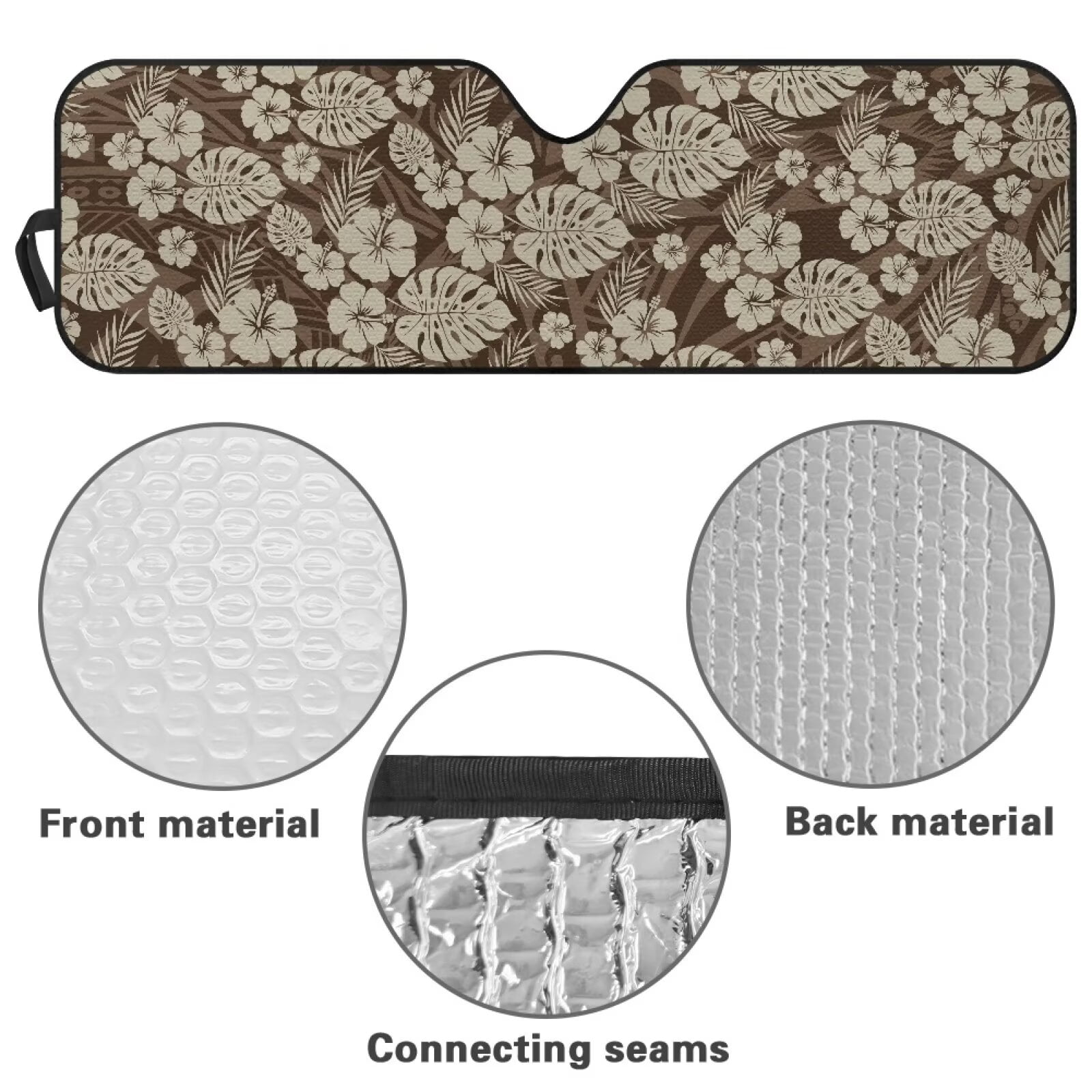 Uorisanigo Windshield Sun Shade Compatible with Jeep Wrangler TJ JK JL & Gladiator JT 2/4 Door Foldable Brown Hibiscus Leaf Sunshade, Blocks UV Rays and Heat, Keep Interior Cool, Outdoor Camping
