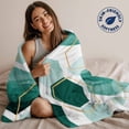 thumbnail image 2 of Teal White Gold Geometric Throw Blankets, Modern Abstract Hexagon Pattern Soft Fleece Blanket Decorative for Home Sofa Couch Chair Living Bedroom, 60x80 inches,, 2 of 9