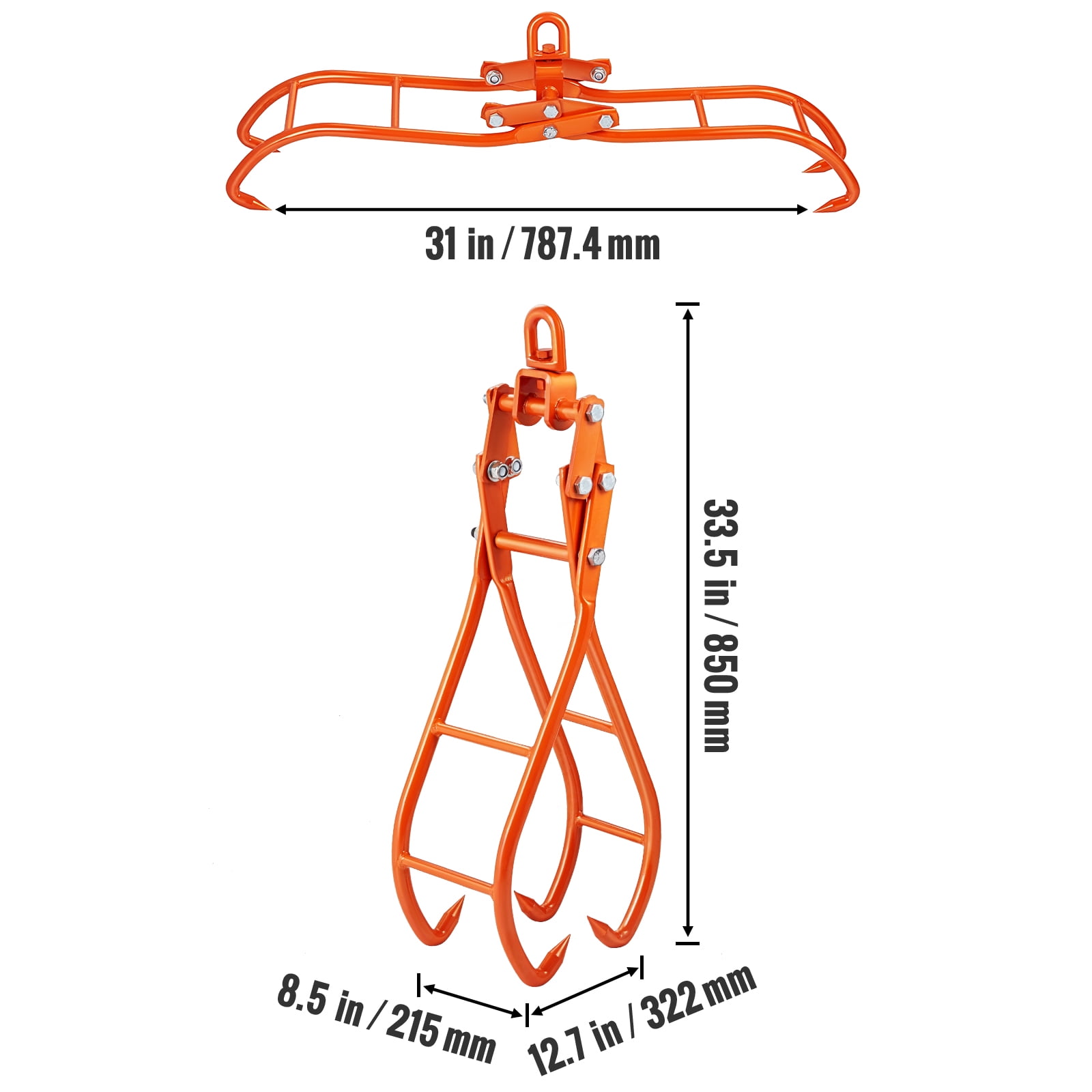 KFFKFF Timber Claw Hook, Swivel Steel Log Lifting Tongs, 28 inch 4 Claw Log Grapple for Logging Tongs, Eagle Claws Design with 2205 lbs/1000 kg Loading Capacity