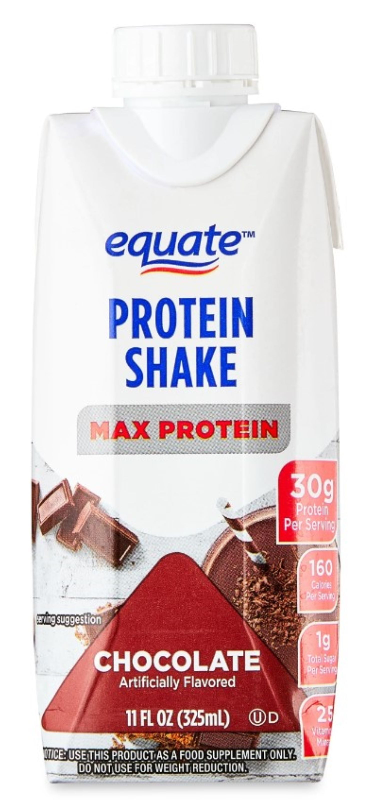 Equate Max Protein Nutrition Shake, Chocolate Flavored, Liquid, 11 fl oz, 4 Count