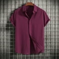 thumbnail image 2 of Eryao Men's Cotton Linen Short Sleeve Shirts Casual Lightweight Button Down Shirts Vacation Beach Summer Solid Turndown Collar Tops,Purple,L, 2 of 4