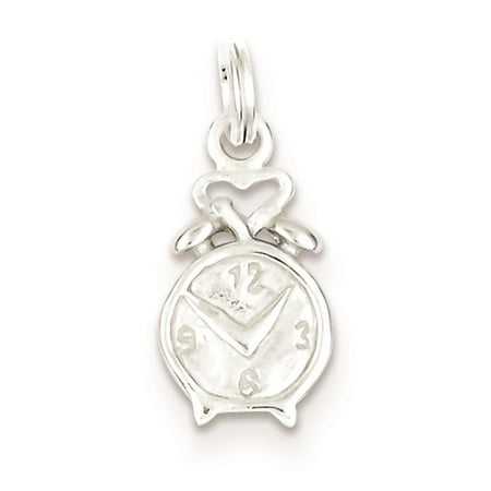 925 Sterling Silver 3-D Polished Clock Solid Charm Pendant 20mmx10mm