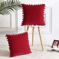 thumbnail image 3 of Haperlare 2 Pcs Velvet Pillow Covers with Pom Poms Home Decorative Square Throw Pillow Cases for Party Couch Sofa Bed, Red, 20"x20", 3 of 7