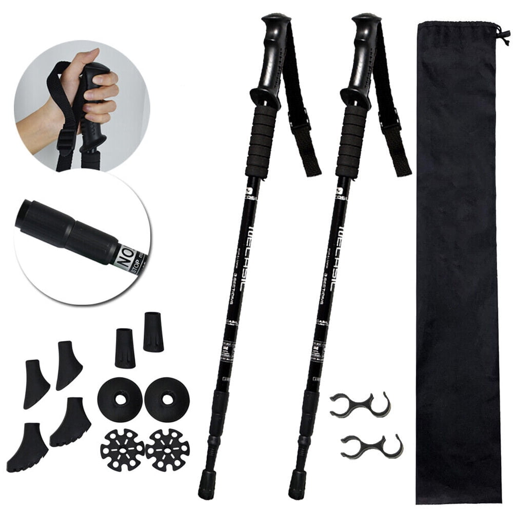 HOMEYA Pair 2 Aluminum Quick Lock Trekking, Hiking Poles, Collapsible ...