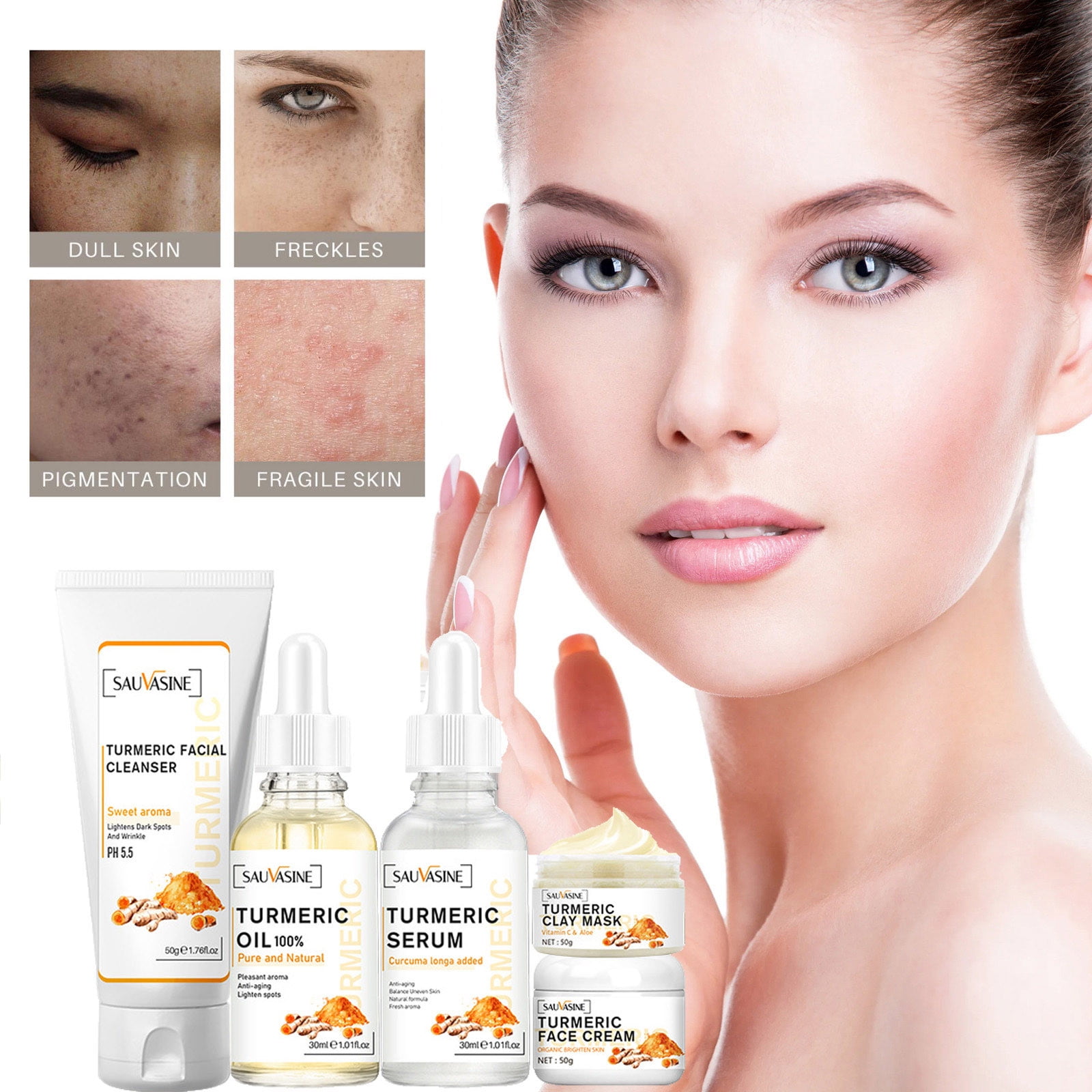 Lingouzi Turmeric Skin Care Set Turmeric Cream + Turmeric Essence