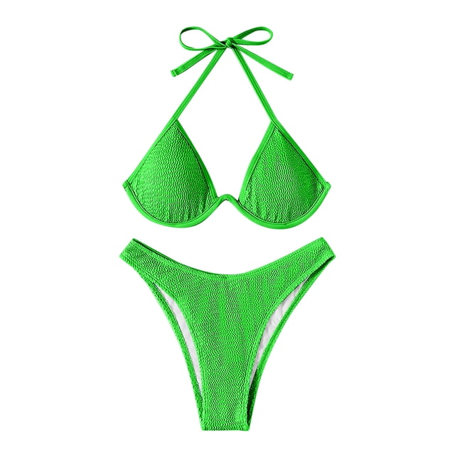 Gibobby Trajes de Natación para Mujer Traje de baño para mujer Bikinis Traje de baño sólido Pantalones cortos para mujer Halter Trajes de baño de dos pie(Verde de menta,CH)