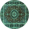 thumbnail image 1 of Ahgly Company Indoor Round Medallion Turquoise Blue Traditional Area Rugs, 7' Round, 1 of 4