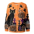thumbnail image 4 of ZHOGXU Halloween Theme Knit Cardigan For Women Black Cat Pumpkin Print Button Front Sweater Jacket Trendy,Vacation,Orange,XXL, 4 of 5