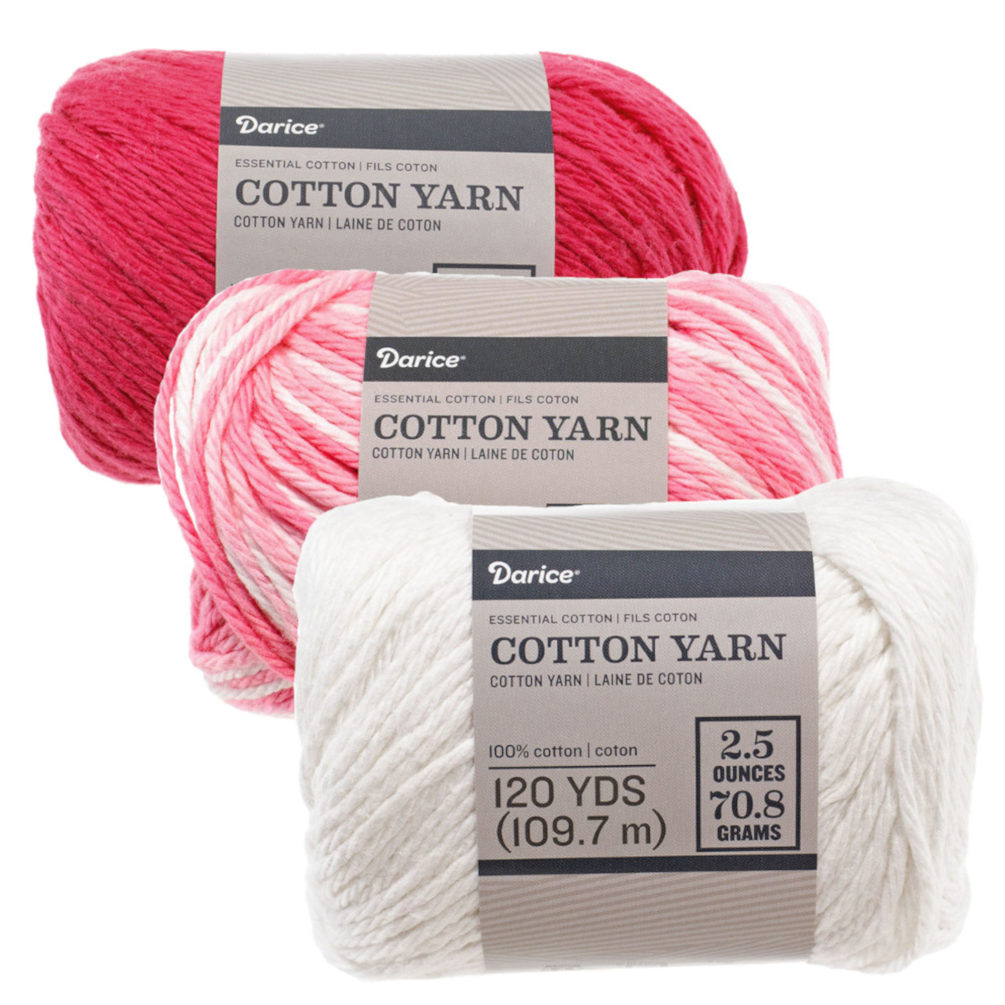 Size 4 Medium 100 Cotton Yarn 3 Pack of Skeins in Assorted Colors
