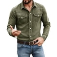 thumbnail image 4 of Zeijnsda Mens Denim Shirts Fashion Turndown Collar Long-Sleeved Blouse Solid Color Casual Button Down Shirts with Chest Pockets, 4 of 8