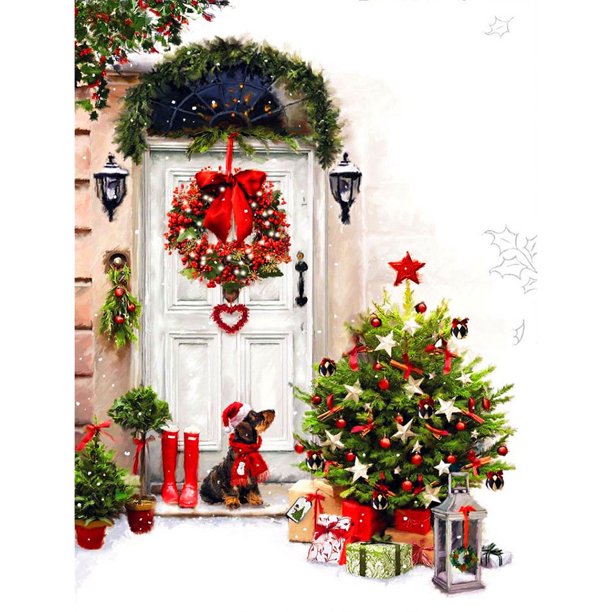 Taladro de dibujo de diamante 5D DIY Kits colgantes de puerta de árbol de Navidad redondo completo (B5027) FLhrweasw Nuevo