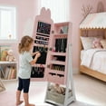 thumbnail image 3 of Zimtown Kids Jewelry Armoire, 43.5" Standing Jewelry Organizer for Girls with Full Length Mirror & Fabric Drawer, Pink, 3 of 9