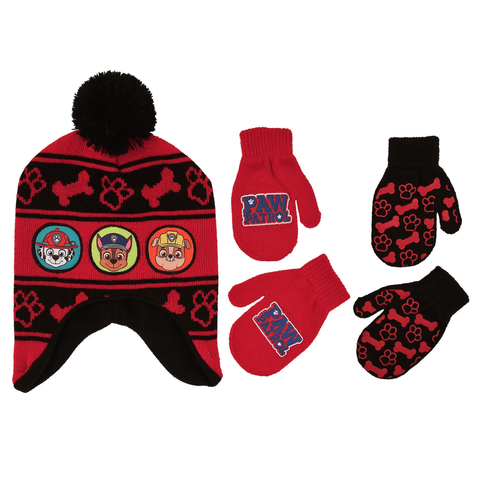 Toddler Boys Chase Winter Hat Mitten Cold Weather Paw Print Set Blue