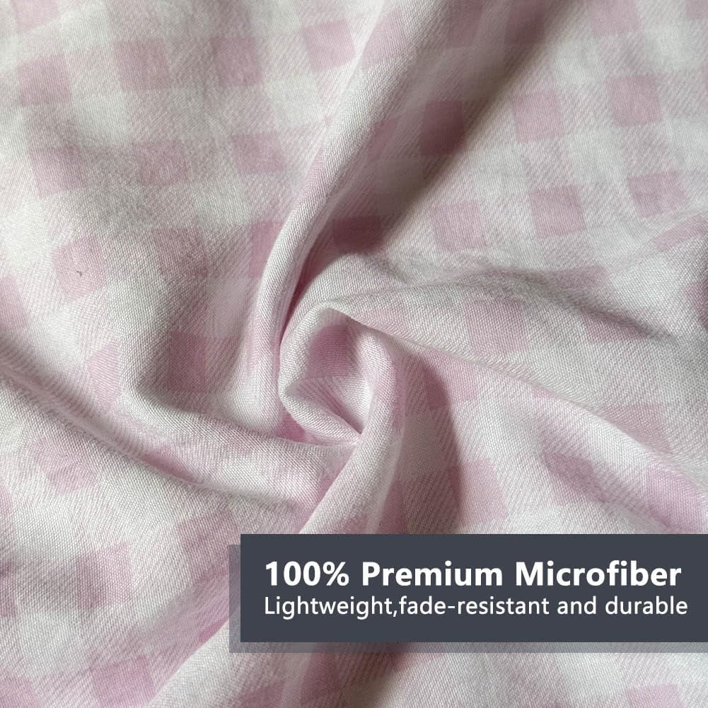 Pink Gingham Ruffle Twin Comforter Set, Pink Ruffled Plaid Bedding Set, Ruffled Checked Bed Comforter 2 Pieces(Pink Gingham, Twin)